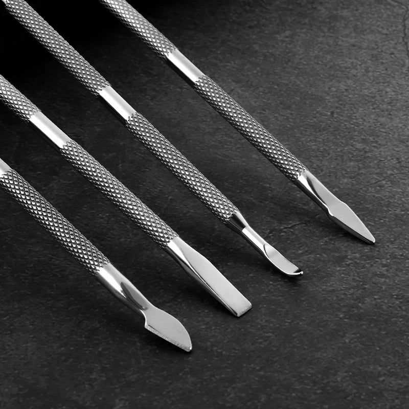 4 Pcs Silver Dual Ended Stainless Steel Cuticle Pusher and Spoon Nail Cleaner Cuticle Remover Manicure Pedicure Nail Tools