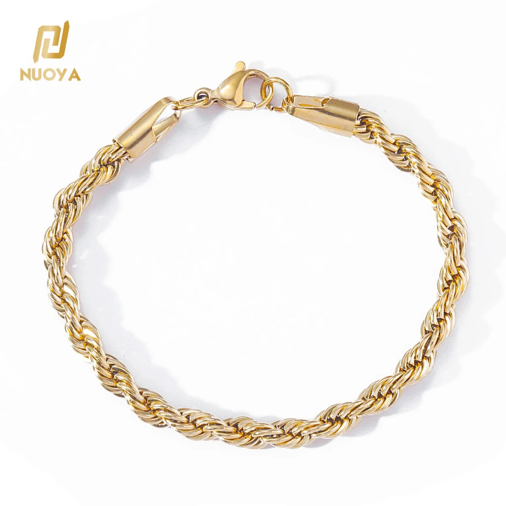 NUOYA 3mm Simple Stainless Steel Rope Chain Bracelet 18K Gold Plated Trendy Twist Design Jewelry Gift for Women