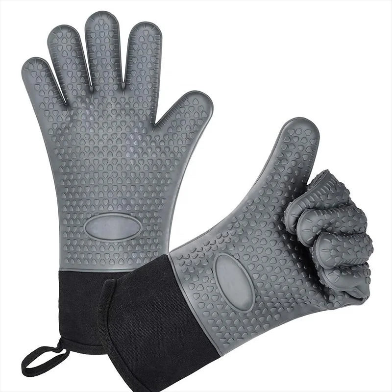 Silicone Waterproof Mitts BBQ Heat Resistant Mitts Non-Slip Grilling Extended Oven Mitts for Kitchen