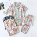 Korean Floral Printed Viscose Pajama Summer Cool Sleeping Wear Ladies Short Pajamas Set