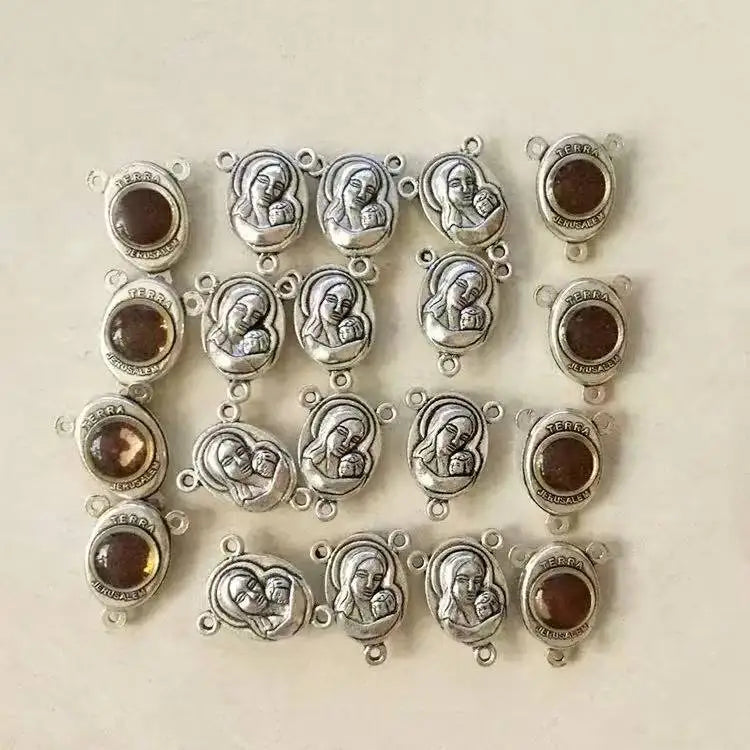 Silver Scapular Rosary Center With Jesus and Blessed Virgin Mary Centerpiece