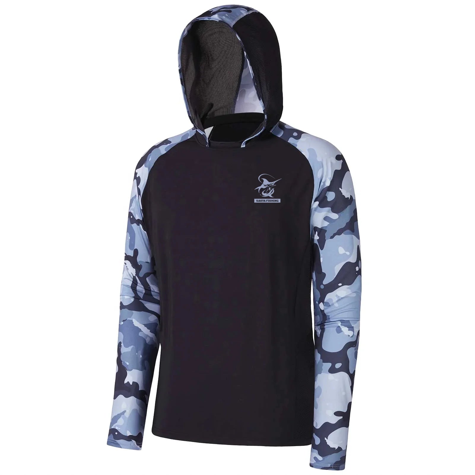 Custom Sublimation Outdoor UV Sun Protection Long Sleeve Tshirt with Hood Waterproof Fishing Shirts and Facemask Hoodies
