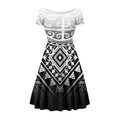 Black White Hawaii Samoa Elei Polynesian Tribal Design Fit Flare Midi Dress Elastic Casual Dresses Custom Kora Female Vestidos
