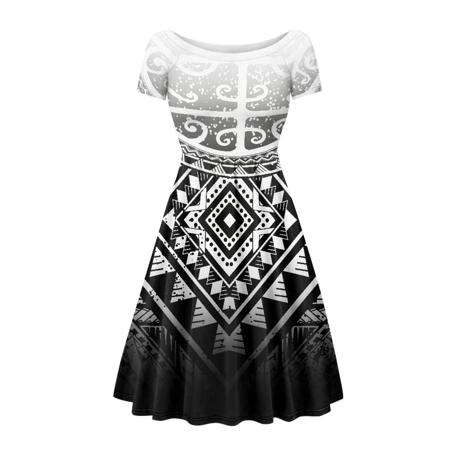 Black White Hawaii Samoa Elei Polynesian Tribal Design Fit Flare Midi Dress Elastic Casual Dresses Custom Kora Female Vestidos