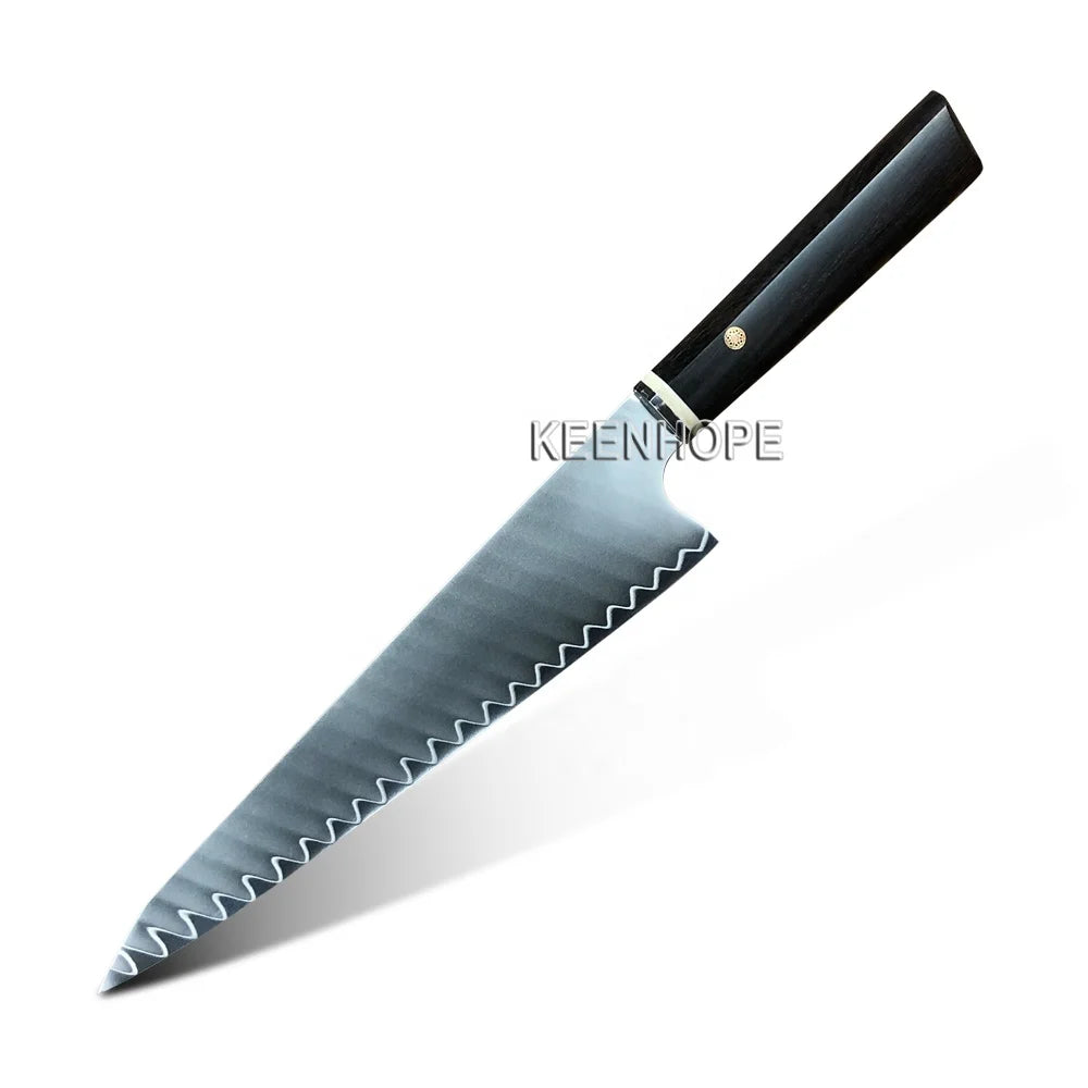 KEENHOPE 3 Layers 10Cr15MoV Core Damascus Clad Steel With Bovin Bone Ring Ebony Wooden 8 Inch Japan Gyuto Chef Knife