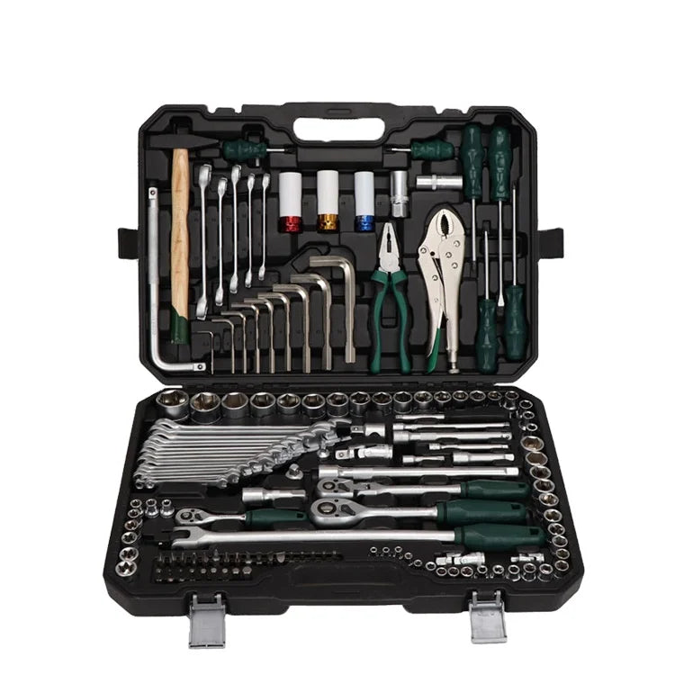 Professional Chrome Vanadium 1/2"& 3/8" &1/4" Hand Combo Tools Set 132PCS Car Repairing Hand Tool Kit