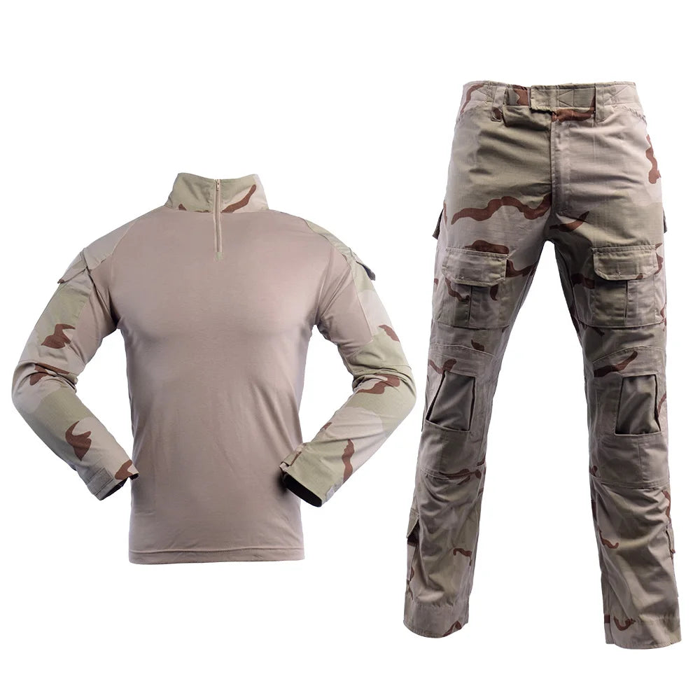 Top Selling Unisex Outdoor Breathable Protection Woven Rip-Stop Camouflage Tactical Combat Uniform Tricolor Desert Color 1.5kg