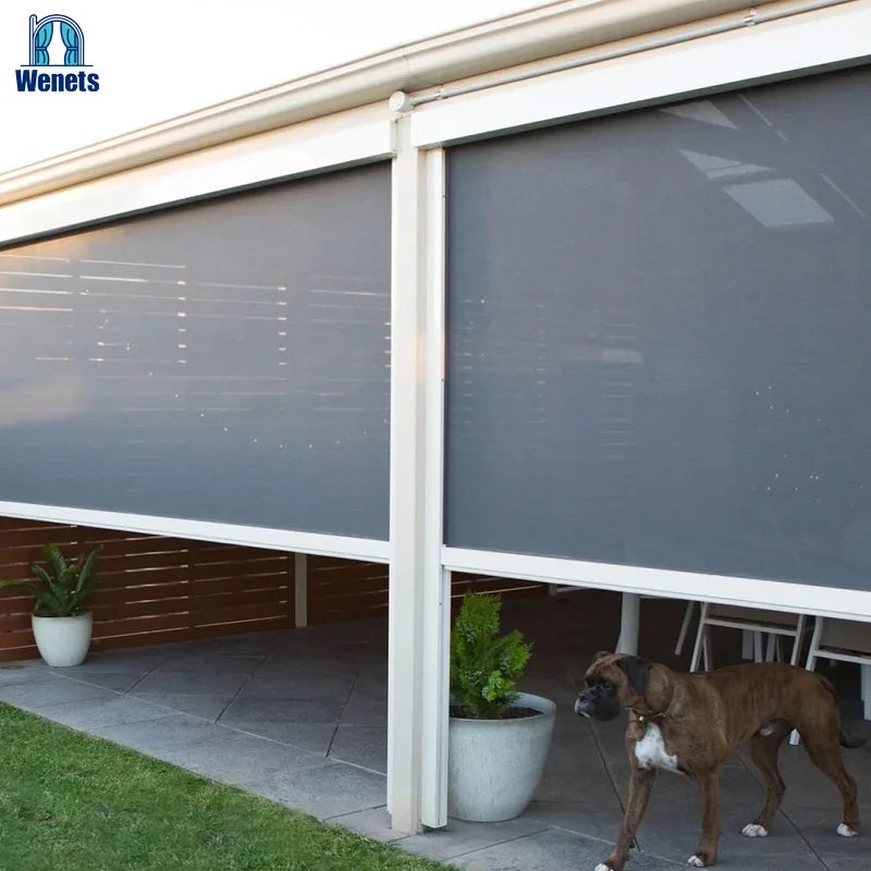 Outdoor Window Blinds Motorized Windproof  Zip Screen Curtain Shade
