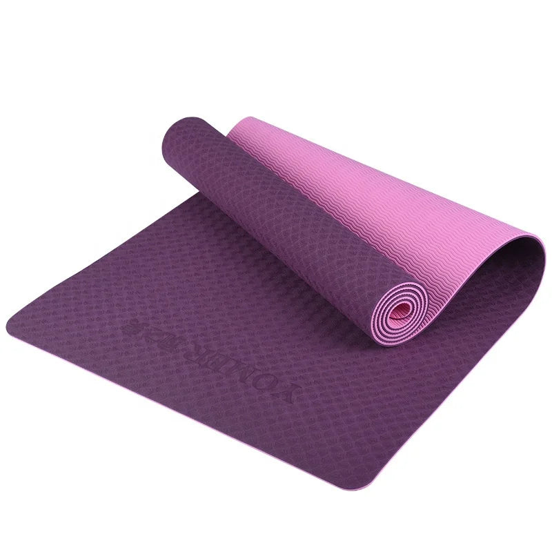 Eco Friendly Double Layer Anti Slip Non-Slip Waterproof Fitness Home Exercise Pilates Logo Thick Safe TPE Yoga Mat With Strap