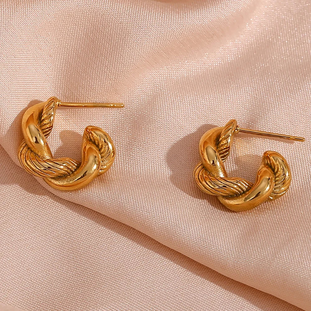 Drop Shipping Chunky Earring Set Twisted Hoop Earring Waterproof Tarnish Free Stainless Steel Jewelry 2024
