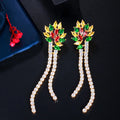 Shiny Long Drop Dangling Multi Color Cubic Zirconia Stones 18k Gold Plated Earrings for Wedding Bridal Costume Jewelry