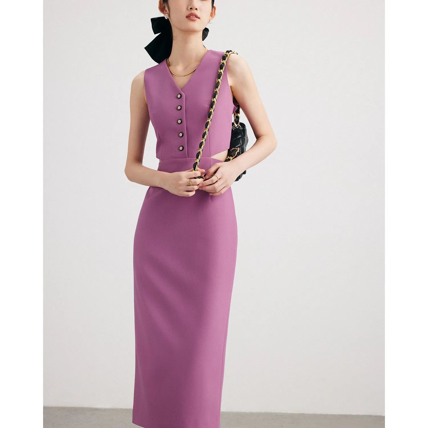 Boutique Wholesale 2025 Summer New Fashion Style Elegant V-neck Sleeveless Vest Women's Dress