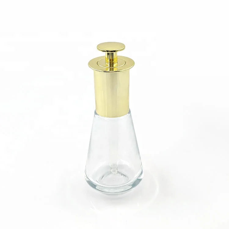 New Design 30ml Serum Bottle Gold Pressing Head Dropper Cap Conical Glass Essential Oil Bottle