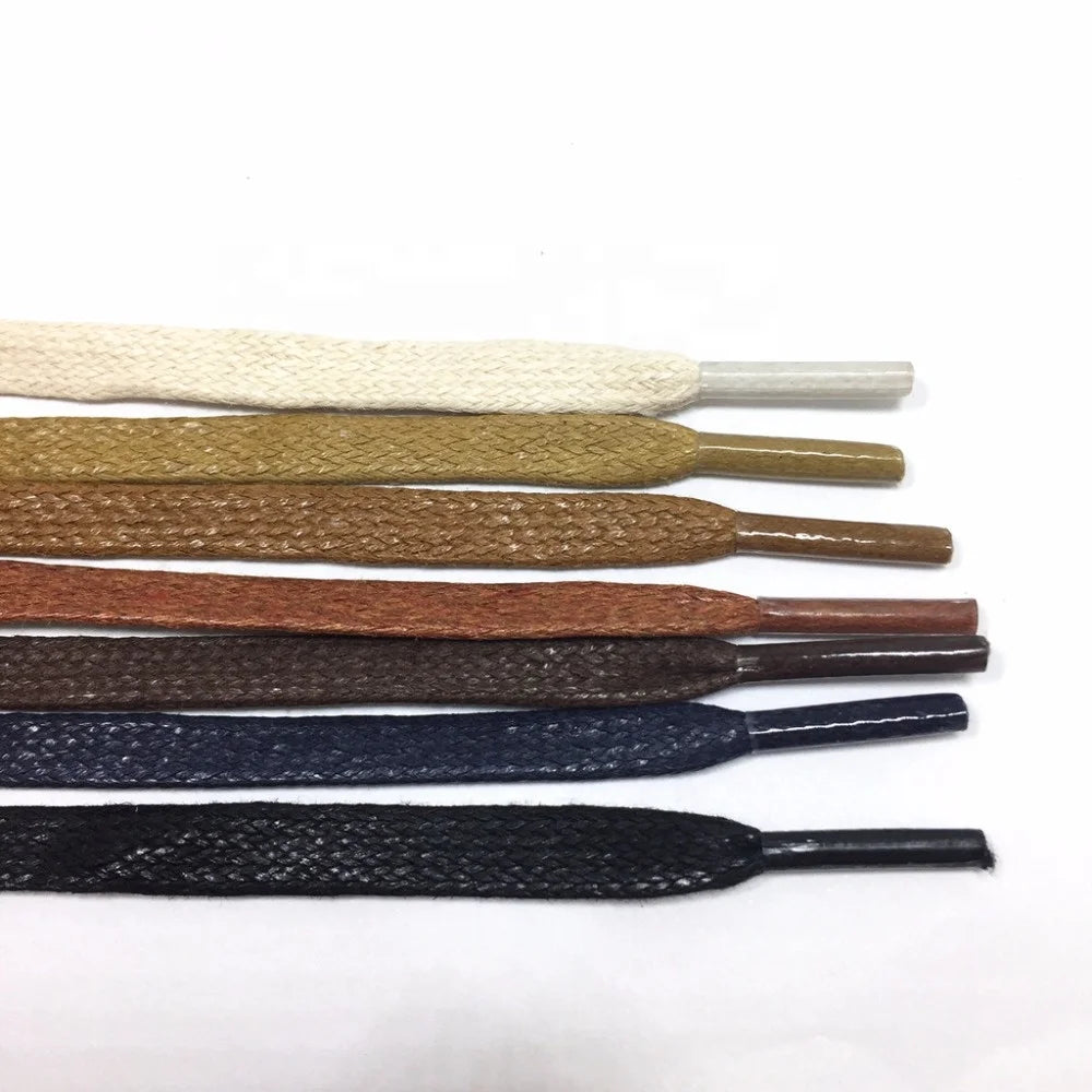Men's Multi-Color Cotton Waxed Flat Shoe Laces 6mm Width Transparent Plastic Tips Printed Design Pair Included Maoyuan Brand for