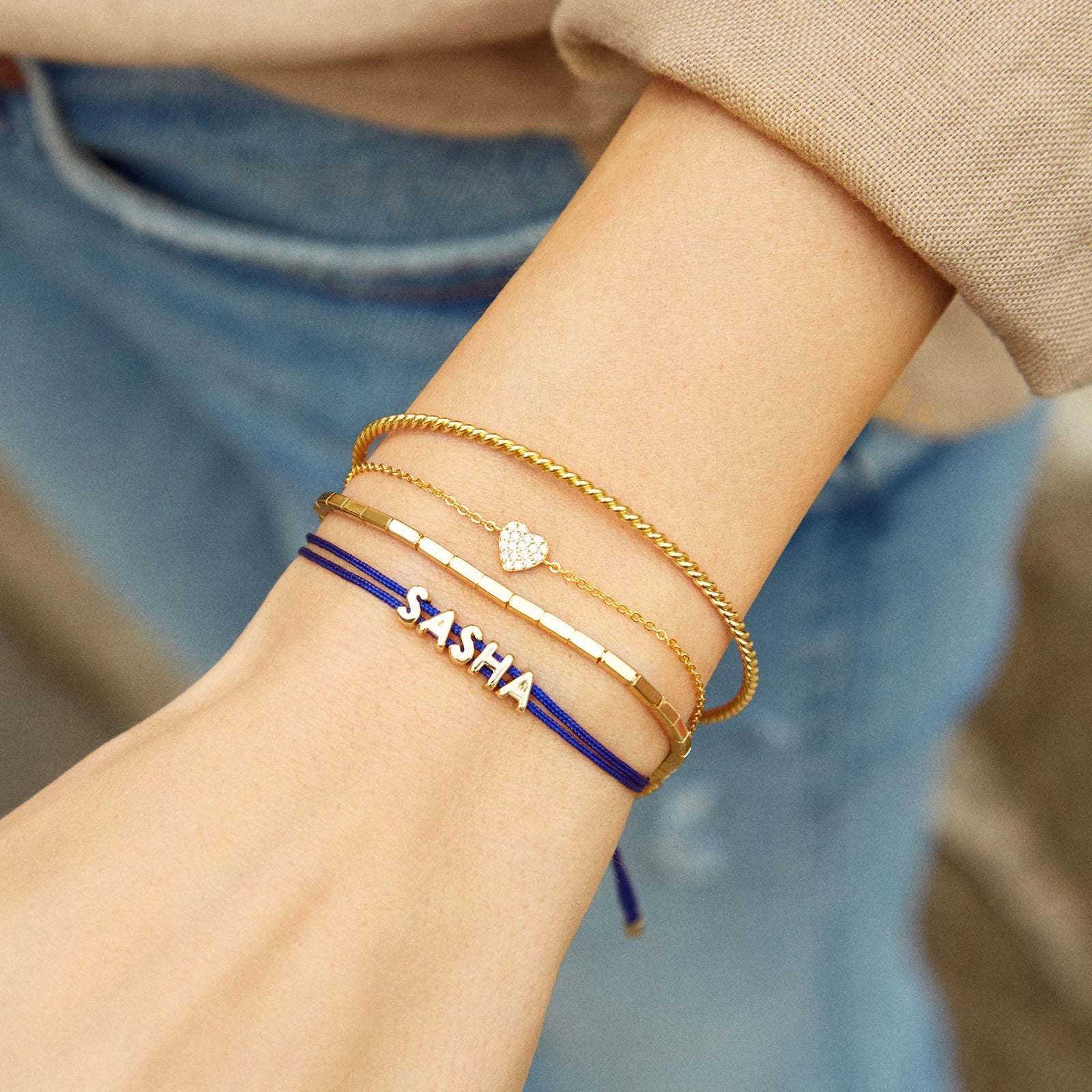 Trendy Slider Letter Bracelets Stainless Steel Jewelry Cord Bracelet 18K Gold Plated Adjustable Colorful Slider Rope Bracelet