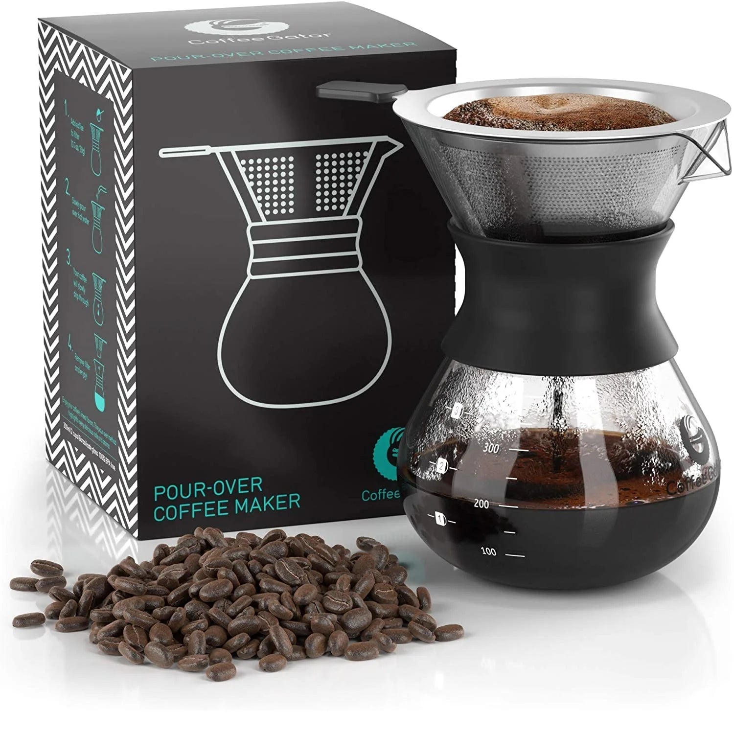 BPA-Free 400/600/800ml Double-Layer Stainless Steel Filter Reusable Carafe Brewer Glass Dripper Pour Modern Coffee Tea Sets
