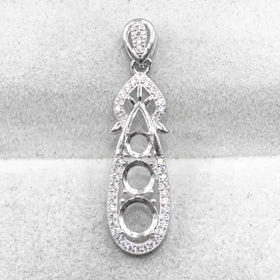 Sterling Silver 4mm+5mm+6mm Semi Mount Pendant Empty Frame Blank Support Setting S925 Base Without Center Stone for DIY Inlay