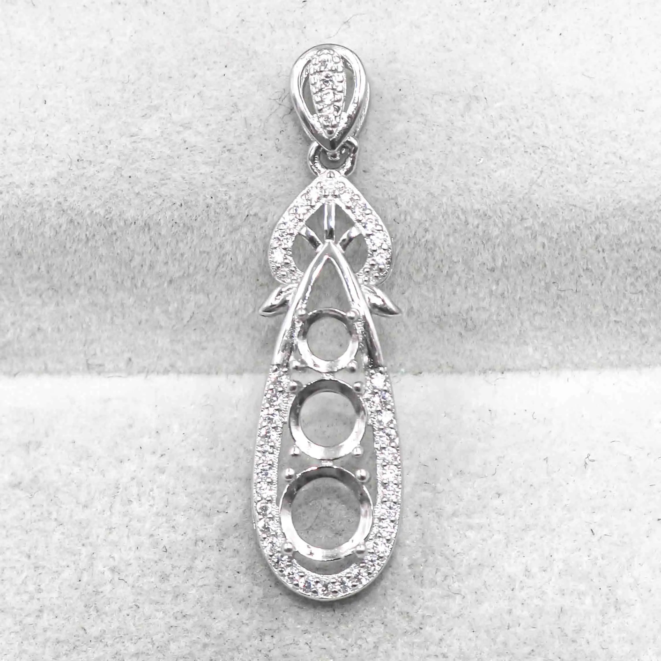 Sterling Silver 4mm+5mm+6mm Semi Mount Pendant Empty Frame Blank Support Setting S925 Base Without Center Stone for DIY Inlay