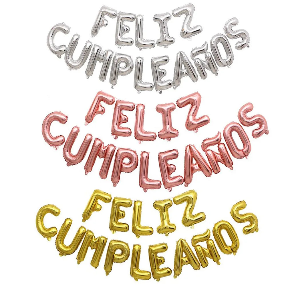 16-Inch Spanish Happy Birthday Aluminum Film Balloon Cross-Border Letter Style Birthday Party Carnival Decorations Printing No
