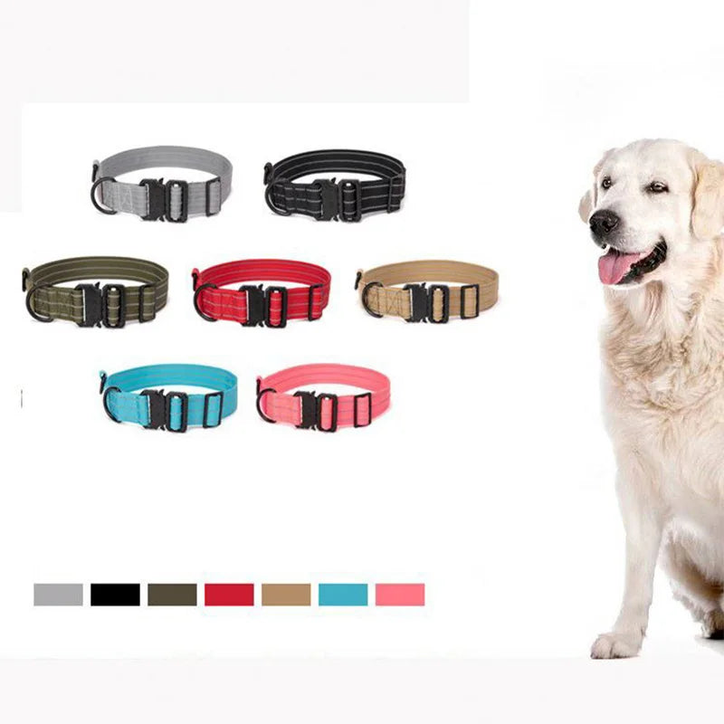 High Quality Adjustable Nylon Reflective Stitching Pet Training Collar D Ring Buckle Tactical Dog Collar