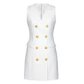 Ocstrade 2024 New Style Casual Ladies White Short Breasted Sleeveless Blazer Dress Simple Career Dresses for Office Wear