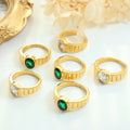 Titanium 316l Stainless Steel Gold 18k Plated Unique White and Green Zircon Diamond Wedding Finger Ring Jewelry Rings for Women