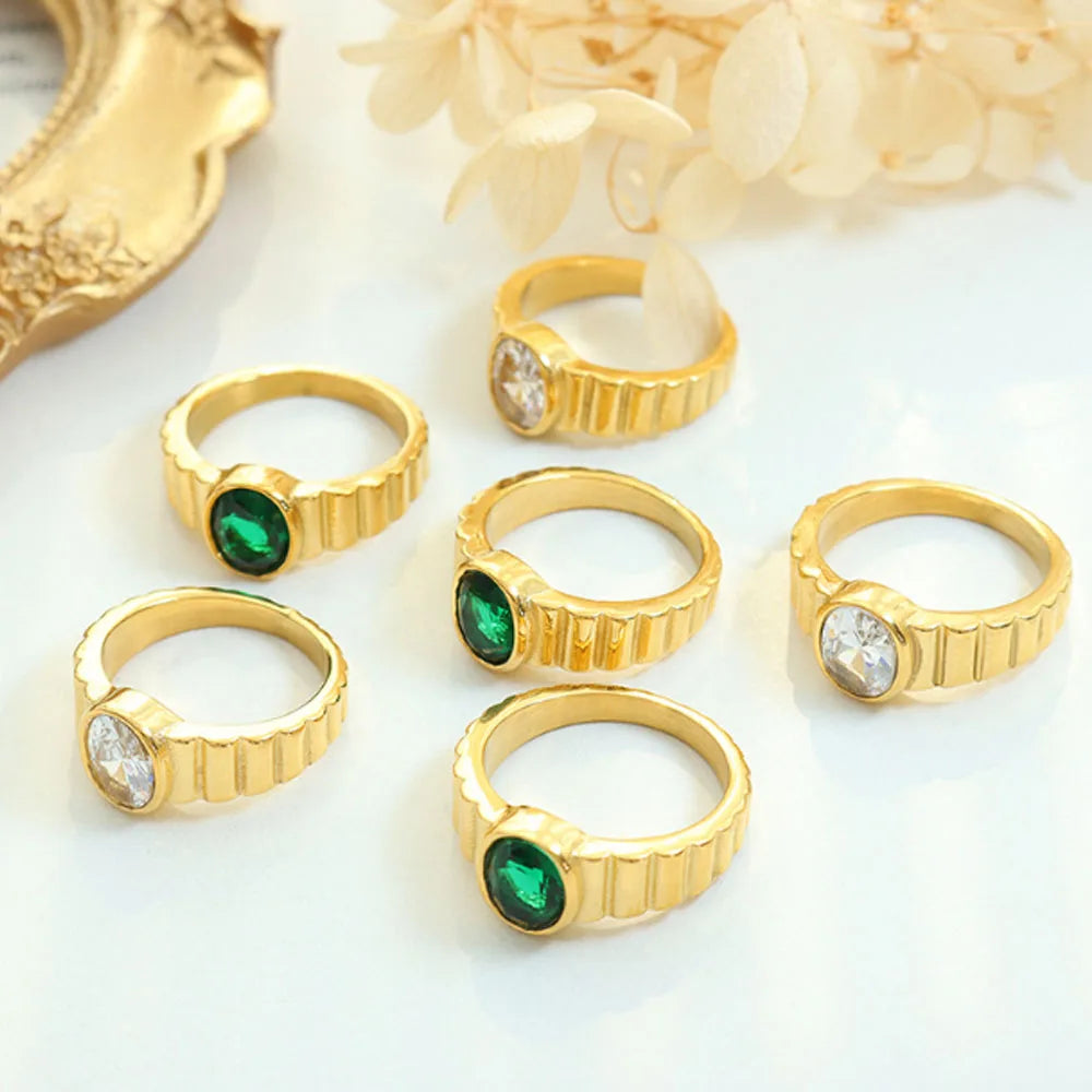 Titanium 316l Stainless Steel Gold 18k Plated Unique White and Green Zircon Diamond Wedding Finger Ring Jewelry Rings for Women
