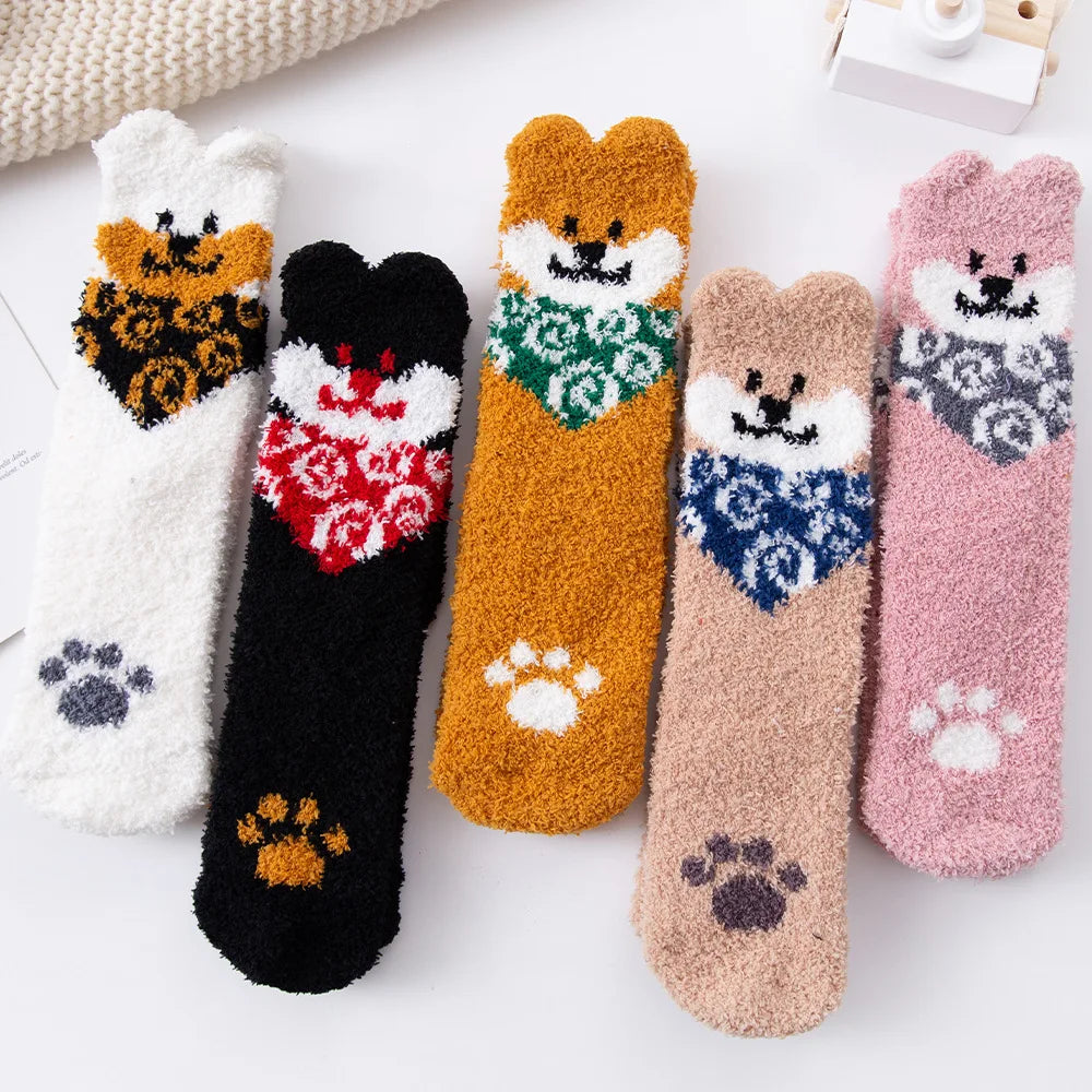 Cartoon House Floor Socks for Women Cozy Winter Compression Bed Sleep Socks Anti-Slip Fancy Coral Velvet Fuzzy Sleeping Socks
