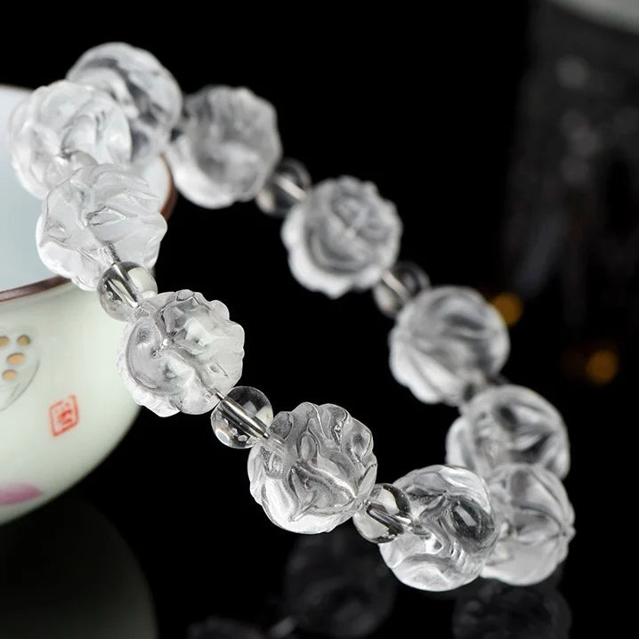Natural White Crystal Bracelet Nine-Tailed Fox Design Handcrafted Crystal Crafts