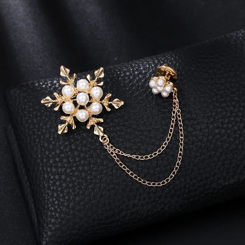 Snowflake Tassel Brooch and a Pearl Chain Corsage Perfect for Enhancing Formal Attire.