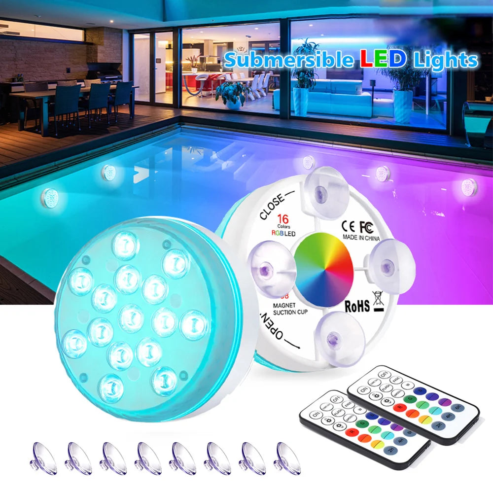 Hot Sale LED Submersible Lights 16 Colors RGB Swimming Pool Lights LED Underwater Fountain Lights With Remote Control