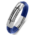 Wholesale  Stainless Steel Infinity Charm Real Genuine Leather Bracelet Stainless Steel Clasp Men Bangle Jewelry