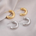 High Polished Stainless Steel C Shape Hoop Earrings 18K Gold Plated Stainless Steel Circle Stud Earrings for Women