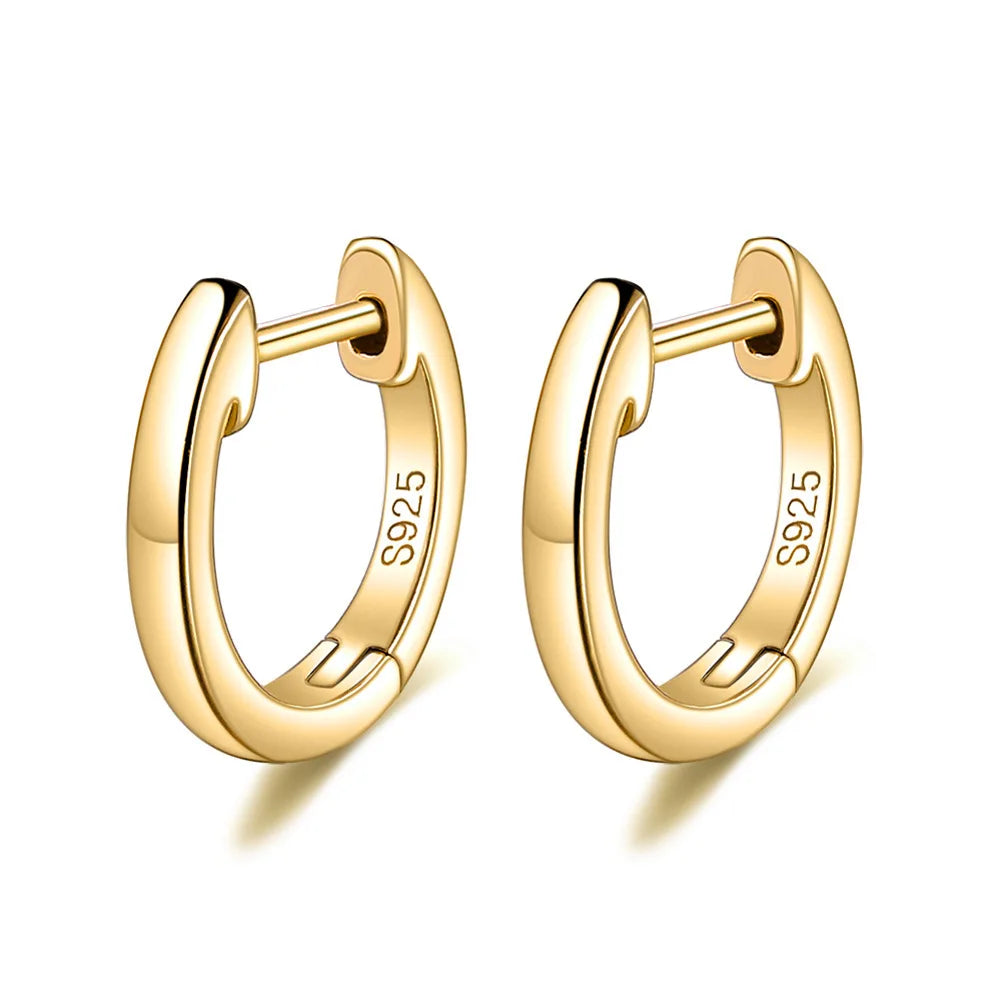 Minimalist 2025 Classic Fine 925 Silver Single Lap Trendy Gold Plated Huggie Straight-post Hoop Earrings Women Gift