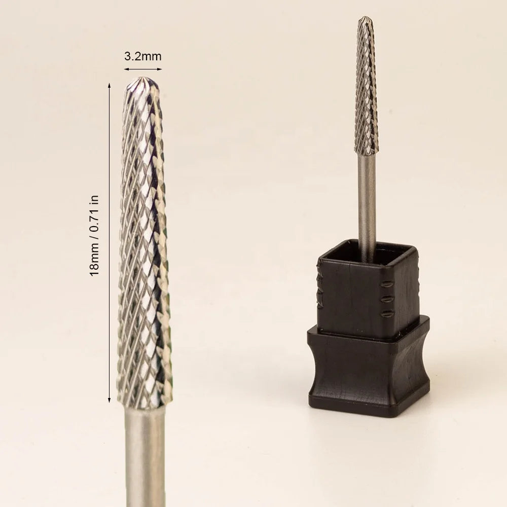 3/32" Professional Safety Efile Burrs Grinding Tips Manicure Tungsten 18mm Super Long Cone Cuticle Carbide Nail Drill Bit