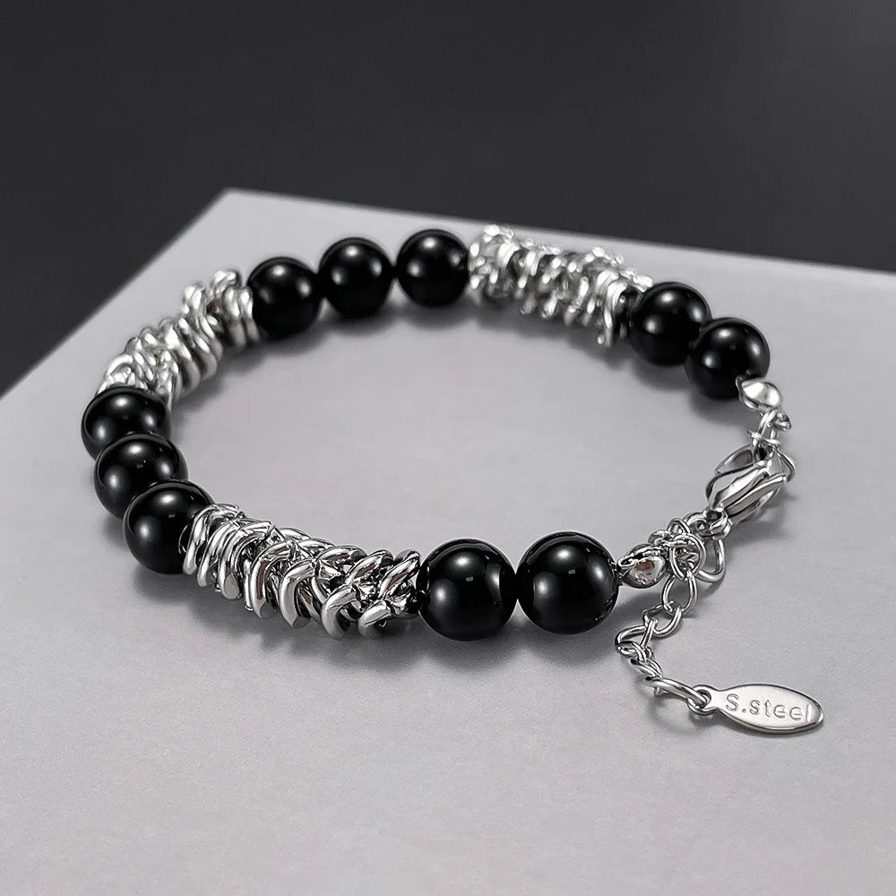 OEM New Product Custom Logo Natural Stone Beaded Statement Bracelet Fashion Personalised Stainless Steel Jewelry Party Gift