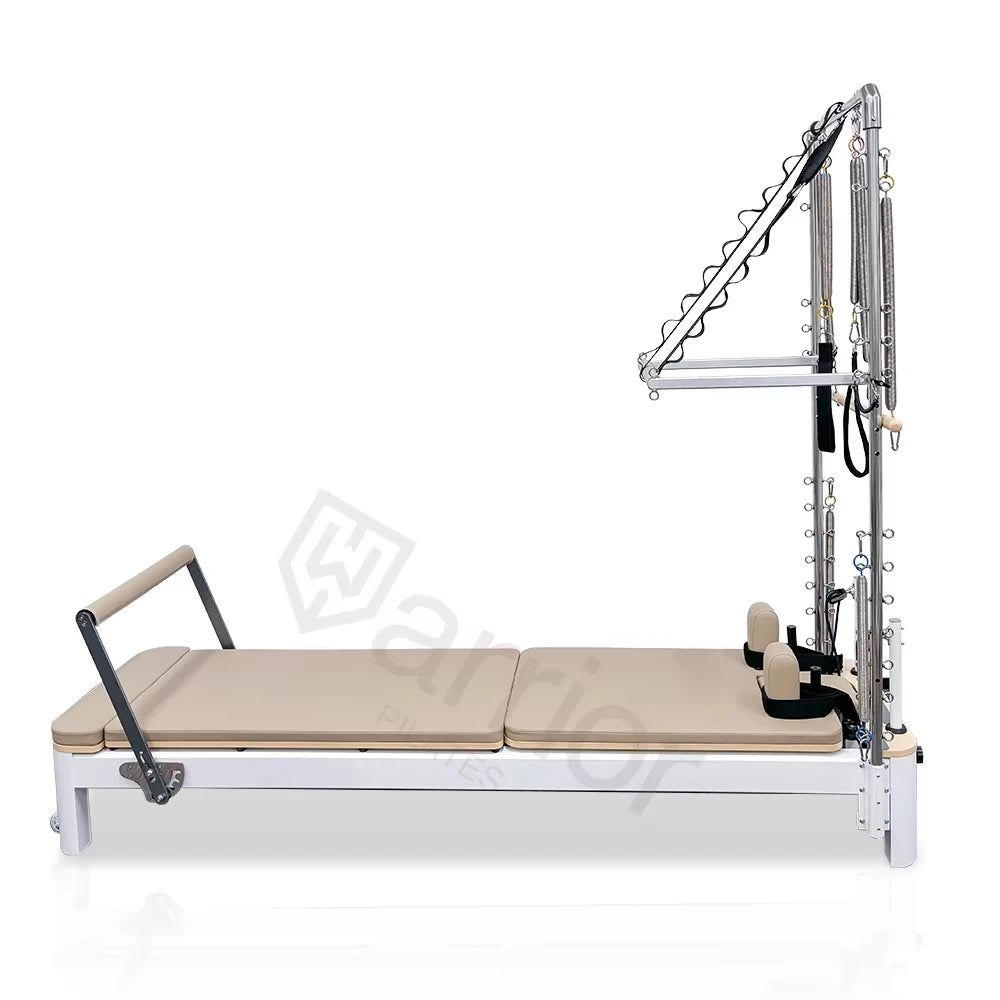 White Aluminum Reformer Half Trapeze Studio Pilates Reformer Tower With Mat Conversion and Sitting Box