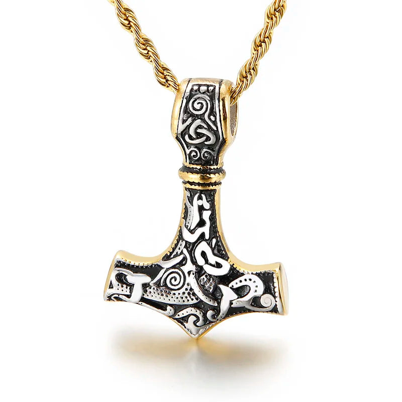 Custom Nordic Stainless Steel Viking Pendant Warrior Hammer Necklace Pendant for Men