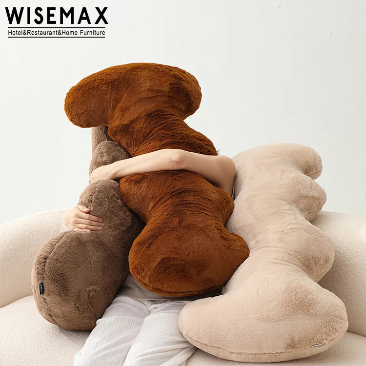 WISEMAX FURNITURE Minimalist Home Furniture Long Soft Bed Cushion Wave Shape Brown Fabric Pillow for Living Room