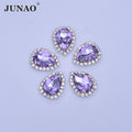JUNAO Top Quality 18*25mm Light Purple Crystal Waterdrop Shape Sewing Rhinestones With Sil Ver Claw Setting for DIY Crafts