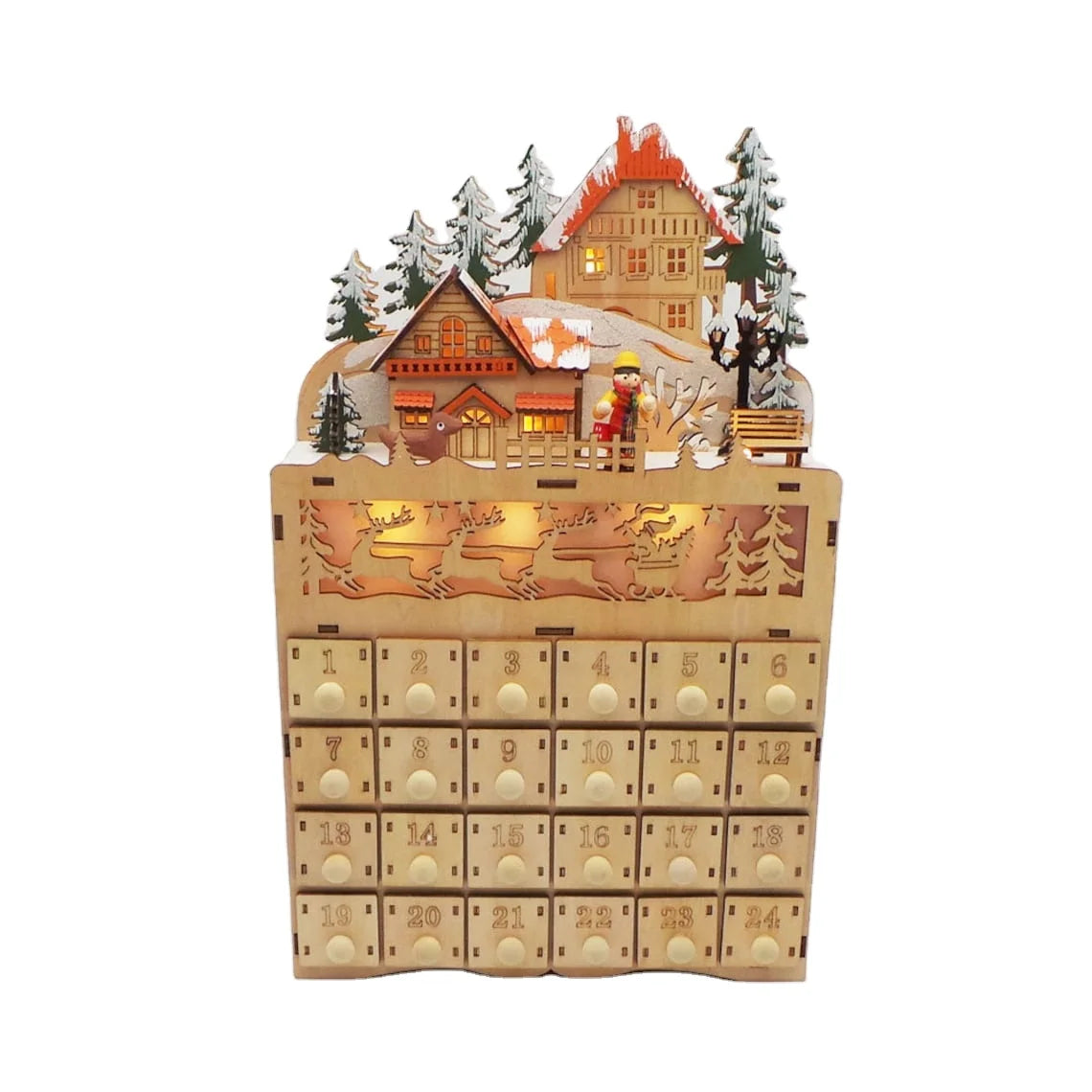 LED Light  DIY 24 Days Countdown Calendar to Christmas Desktop Decor Wood Christmas Advent Calendar