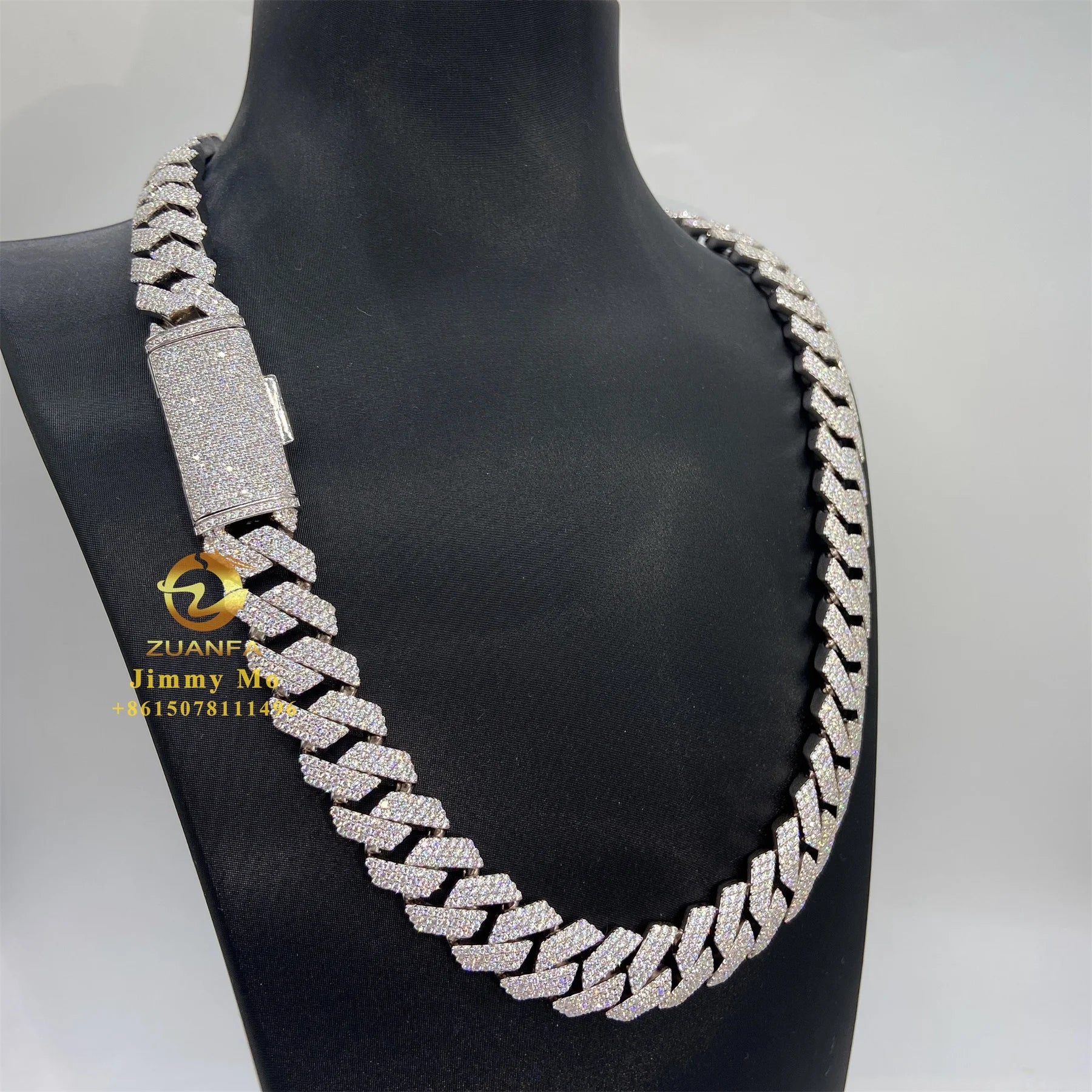 Stylish Pass Diamond Tester 925 Sterling Silver 15mm 3 Rows Iced Out Jewelry Hip Hop VVS1 Moissanite Diamond Cuban Link Chain