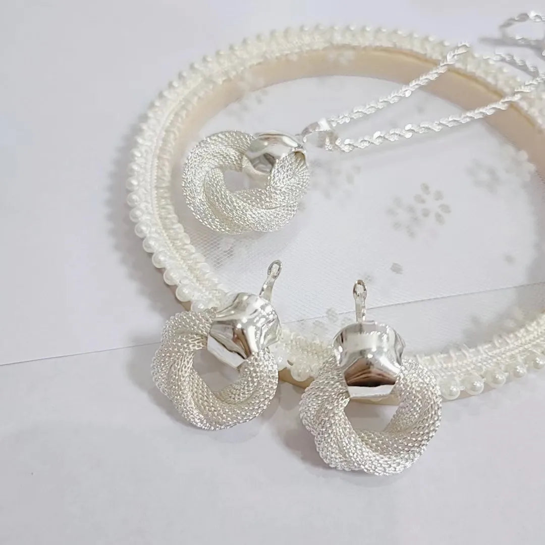 Fashion Best Selling Fine Chains Necklaces Silver Hollow Hemp Wreath Double Piece Direct Factory Supply Cheap Jewelry Set
