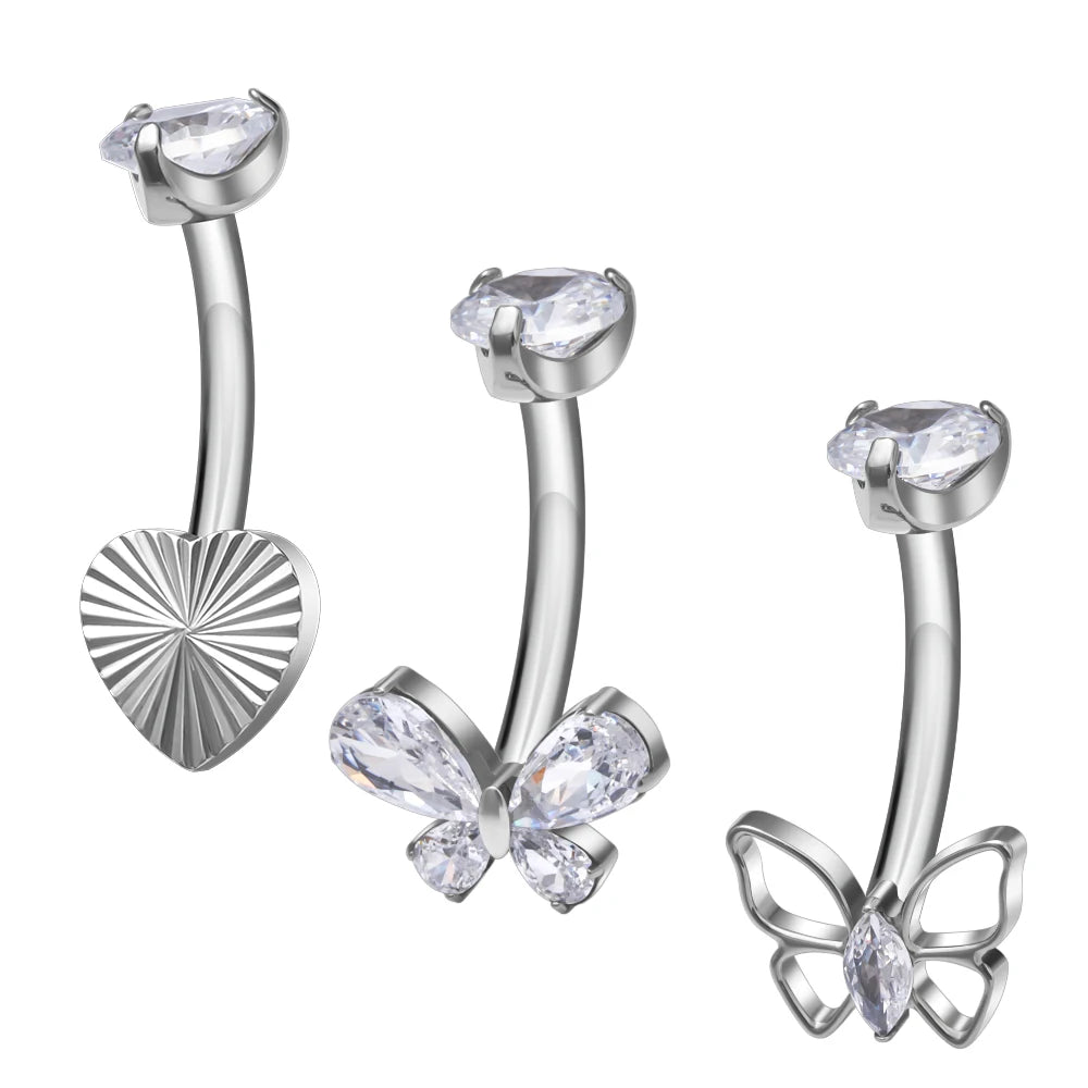 Wholesale G23 Titanium 14G Internally Threaded Piercing Navel Belly Button Rings White CZ Inlaid Women Body Piercing Jewelry
