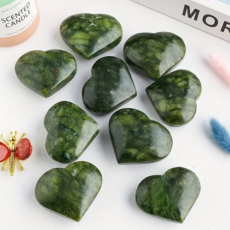 Wholesale Bulk Natural Polished Healing Crystal Crafts Green Xiuyan Jade Love Heart Palm for Home Decor and Meditation