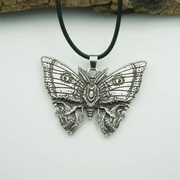 Custom Gothic Witchy Wicca Skull and Butterfly Pendant Necklace
