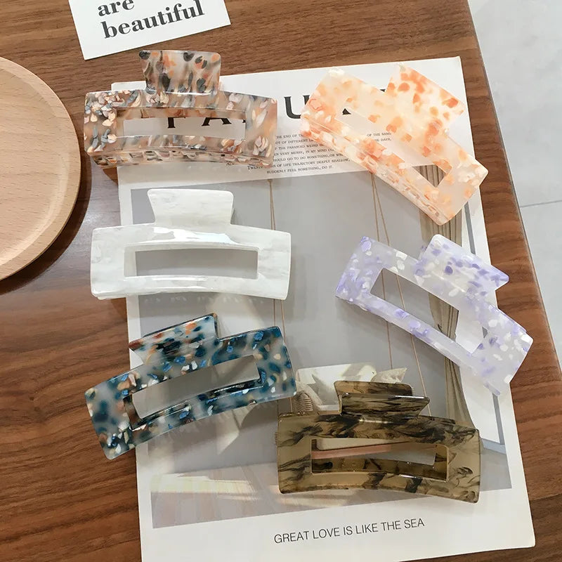 New Designins Hair Accessories square Grab Clip Oversized Acrylic Fresh Hair Clip Claw Italia  Style