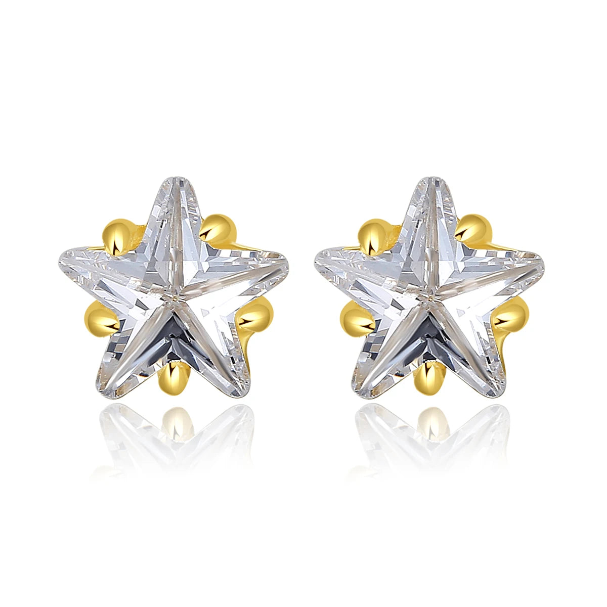 CZCITY 925 Cubic Zirconia Stud 18K Sterling Silver Earrings Set Woman Small Gold Star Earrings