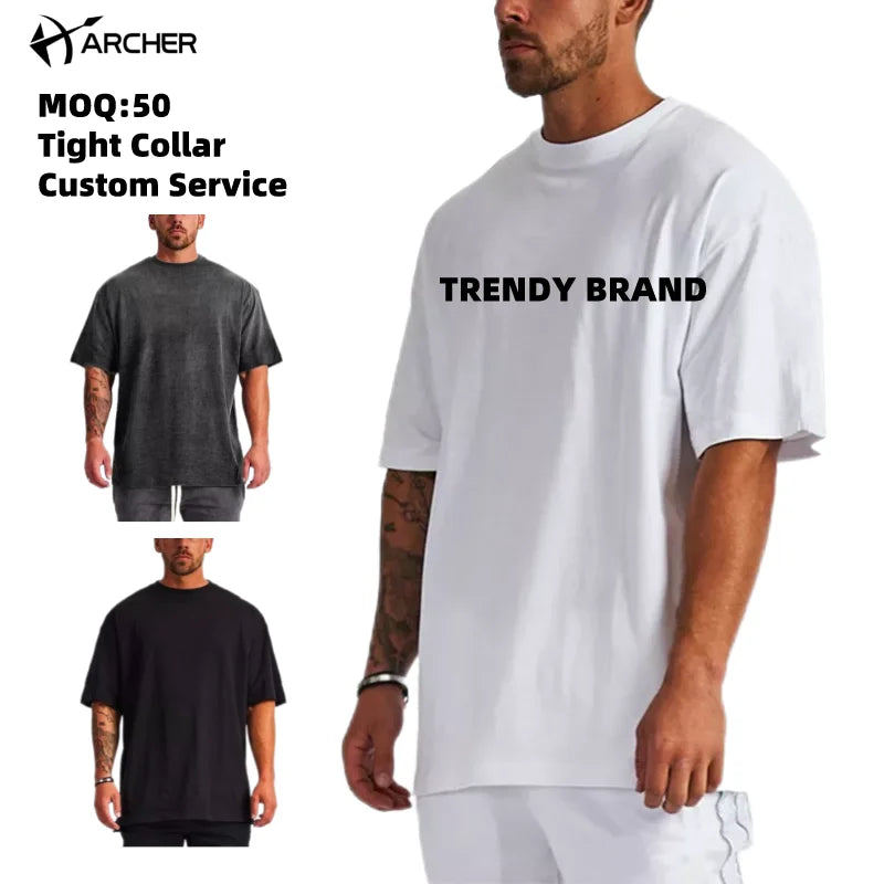 Custom 100% Cotton Oversized T Shirt Drop Shoulder Tee Custom Logo Printing Embroidery Plain White Men T Shirts