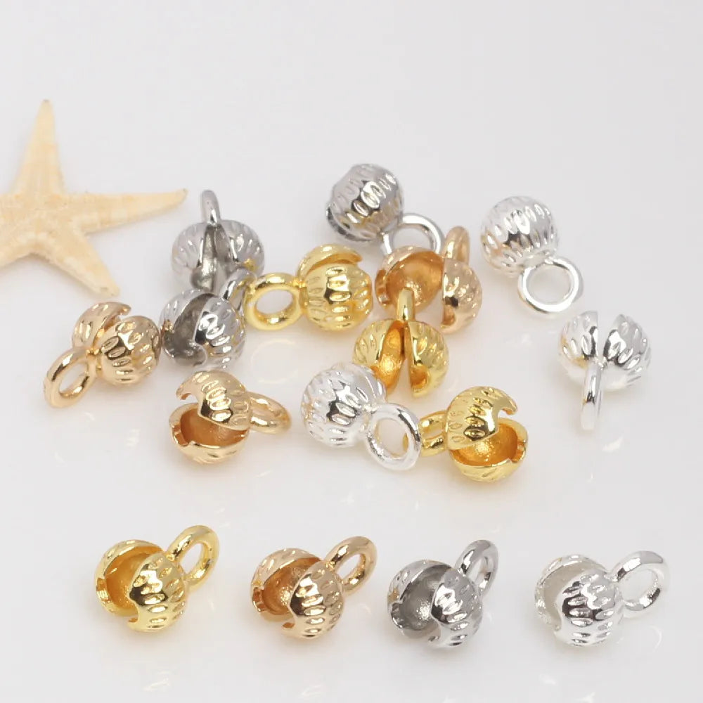 18K 14K Gold Plated Bud Buckle Decoration Beaded Connector Copper Brass Bracelet Findings Silver Diy Handmade Jewelry Accessory
